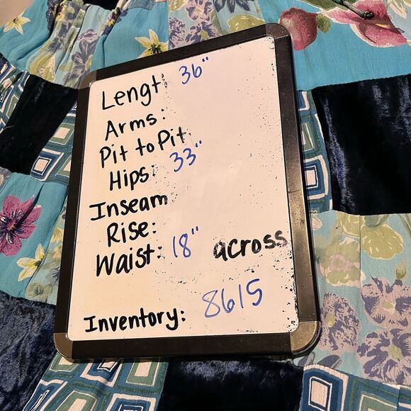 Vintage Midnight Run Blue Patchwork Maxi Skirt Boho Broomstick Mixed Print Sz M - Picture 13 of 13